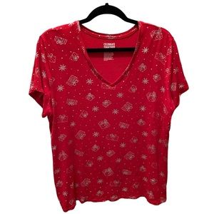 Celebrate Together Red with Silver Presents and Snowflakes Holiday Shirt